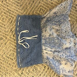 Hollister Blue Crochet & Floral Crop Top